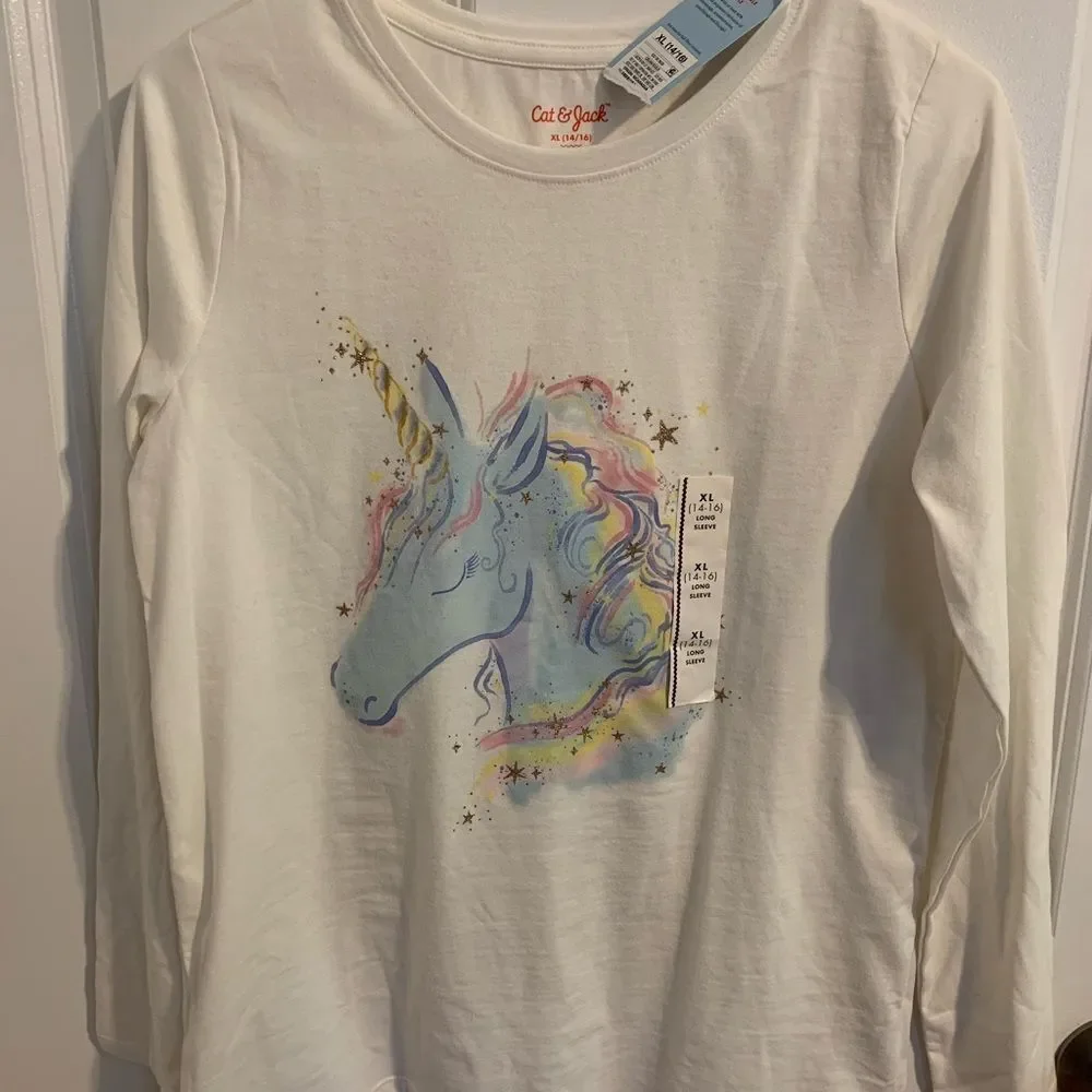 Cat & Jack Size XL (14/16) Magical Unicorn Long Sleeve Tee - Cream